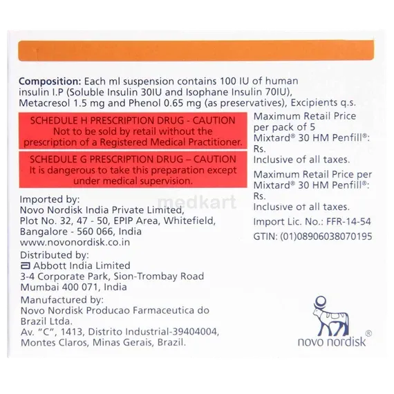 mixtard 30/70 penfill 3 ml